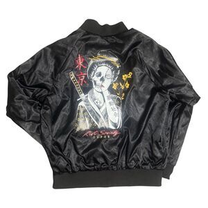 Black & Red Riot Society Alt Emo Skater Streetwear Tokyo Japan Bomber Jacket M